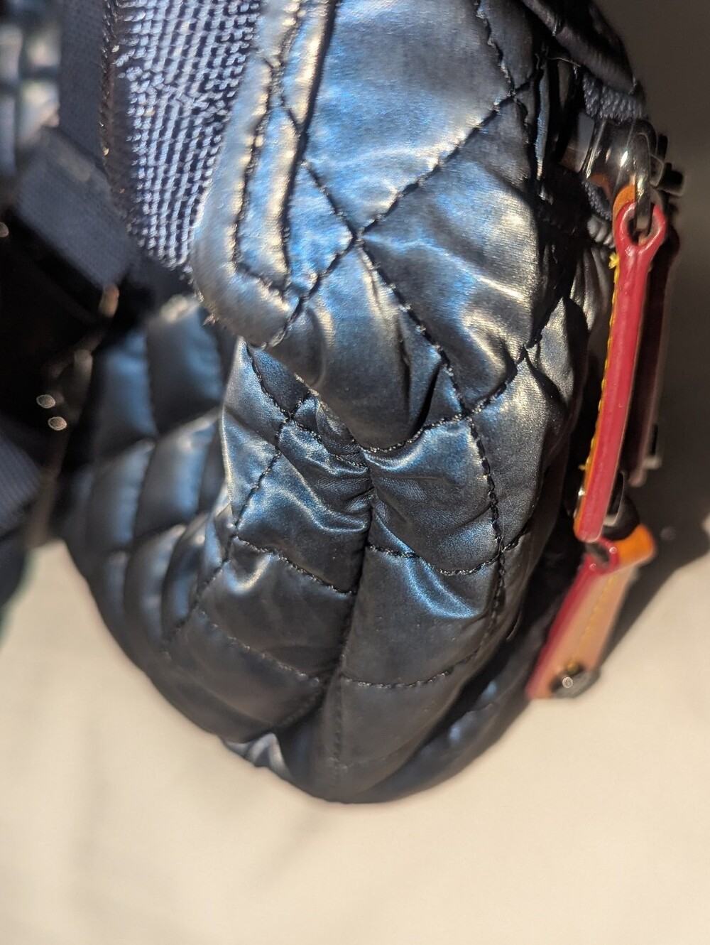 MZ Wallace Metro Quilted Sling Navy /Waist Bag with Leather Pulls - Picture 6 of 14